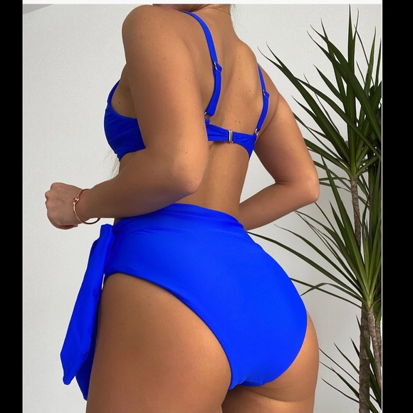 Electric blue side tie high waist bikini set - Picture 3 of 6